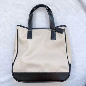 Vintage Coach Hampton Lunch Tote Bag Canvas Leather Tan & Black 7706 EUC 2000s